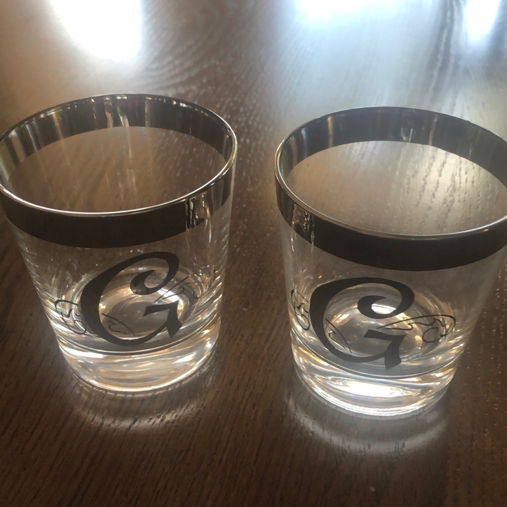 Set of 2 silver G highball glasses